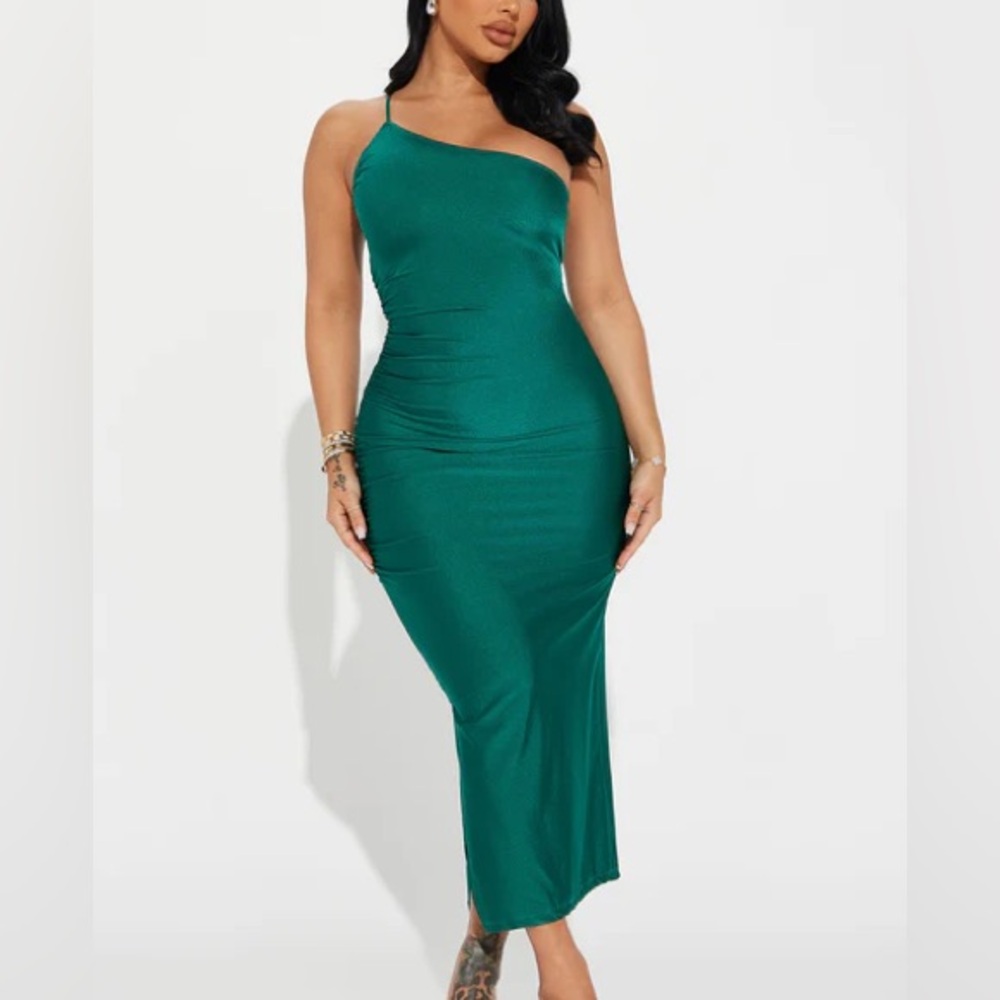Fashion Nova Elegant Green One-Shoulder Dress